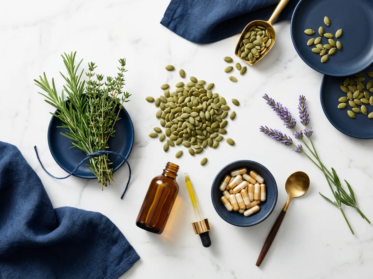Natural zinc-rich pumpkin seeds and botanical ingredients for men's pelvic wellness